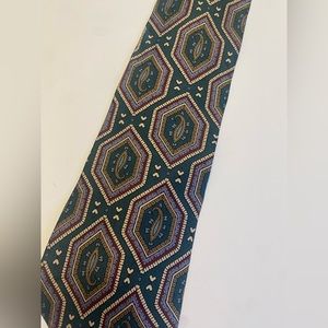 Vintage Green Patterned Silk Tie Brass Stirrup Tiecrafters